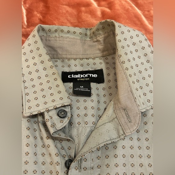 Medium Men's Light Grey Long Sleeve Button Down Work Shirt Claiborne - Picture 2 of 9